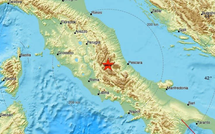 Σεισμός 3,6 Ρίχτερ και εστιακό βάθος 10 χλμ στην κεντρική Ιταλία